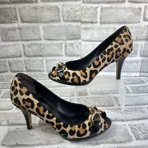Cole Haan Women's Size 7.5 B Leopard Pony Hair Heels Peep Pumps Air Shoes